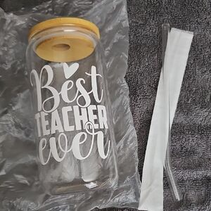 Best Teacher Ever Glass Tumbler with Straw